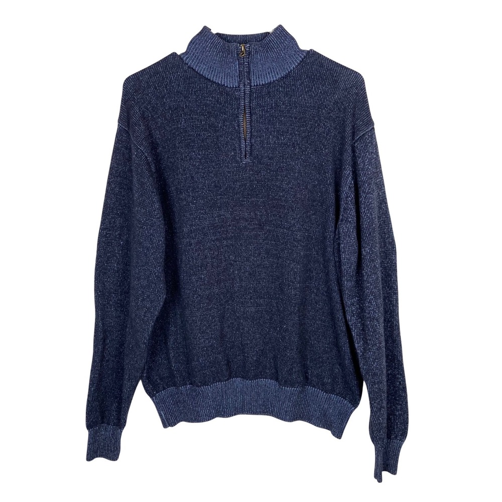 RedHead Mens Large Blue Quarter Zip Sweater Elbow Patches Cotton Blend Pullover